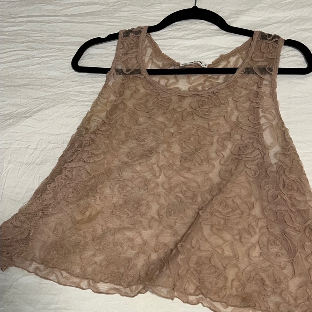 Free People Floral Lace Tank Top - Brown